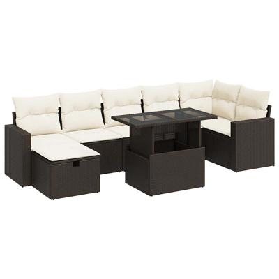 8-delige Loungeset met kussens poly rattan bruin