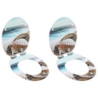 Toiletbrillen 2 st met soft-close deksels MDF mosselontwerp - thumbnail