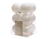 12 Kerstballen plastic emaille 60mm wit iris KSD - Ksd - thumbnail
