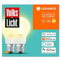 LEDVANCE SMART+ Energielabel: E (A - G) AC32941 - 2er SMART+ BT FILAMENT CLASSIC DIMMABLE CLA60 E27 6 W Warmwit - thumbnail
