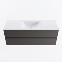 MONDIAZ VICA 130cm badmeubel onderkast Dark Grey 2 lades. Wastafel CLOUD midden zonder kraangat, kleur Talc. - thumbnail