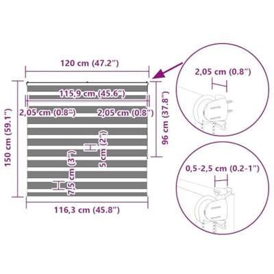 VidaXL Zebra rolgordijn 120x150 cm stofbreedte 115,9 cm donkergrijs