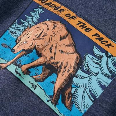 Kindershirt met lange mouwen wolvenprint 92 gemleerd donkerblauw - thumbnail