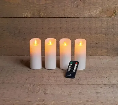 Anna&apos;s Collection LED kaars flame effect set 5.2 cm wit 4 stuks