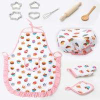11 STKS/set Kids koken bakken Kit keuken chef-kok kostuum rol spelen schort hoed handschoenen set voor kinderen - thumbnail