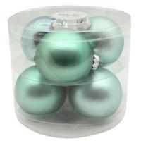 Tube met 12 mint groene kerstballen van glas 10 cm glans en mat - Kerstbal - thumbnail