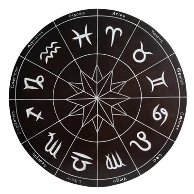 Houten Muurdecoratie - Zodiac Tekens // Dierenriem - Rond (ca 40 x 1