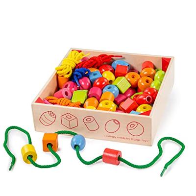 Bigjigs houten kralen in pot, 95dlg.