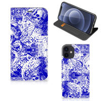 Mobiel BookCase iPhone 12 Mini Angel Skull Blauw - thumbnail