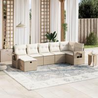 7-delige Loungeset met kussens poly rattan beige - thumbnail