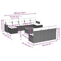 10-delige Loungeset met kussens poly rattan zwart - thumbnail