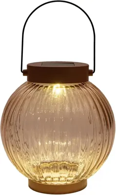 Anna's collection lantaarn solar 1led glas 15x14.5cm terra