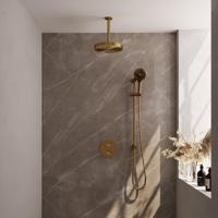 BRAUER Stripe Thermostatische Inbouw Regendouche - 3-weg - rond - SET 48 - 25cm douchekop - plafondarm - 3-standen handdouche - doucheslang - geïntegreerde glijstang - goud geborsteld PVD 5-GG-459 - thumbnail