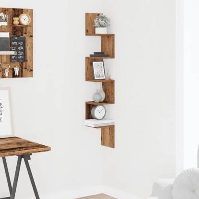 Hoekwandschap 20x20x127,5 cm bewerkt hout oud houtkleurig
