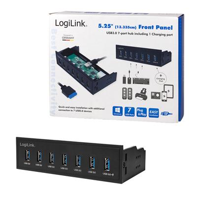 LogiLink USB HUB 3.0, 7-Port, 5,25\ intern + snellader poort