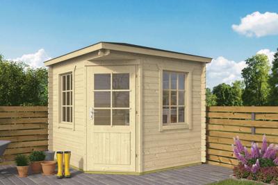 Tuindeco Jos Hoekblokhut 250x250 cm 28 mm vuren blank- Puntdak- Onbehandeld vurenhout- Tuindeco