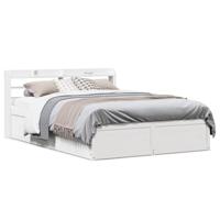 Bedframe met hoofdbord massief grenenhout wit 140x190 cm - thumbnail
