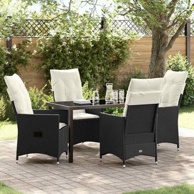 5-delige Tuin Eetset met Kussens Zwart Poly Rattan