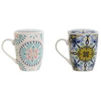 Kop met theefilter Home ESPRIT Blauw Wit Turkoois Mediterrane 340 ml (2 Stuks) - thumbnail