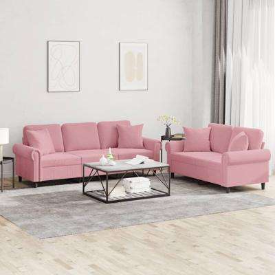 2-delige Loungeset met kussens fluweel roze