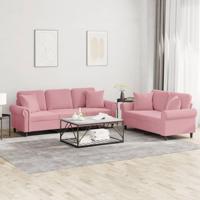 2-delige Loungeset met kussens fluweel roze - thumbnail
