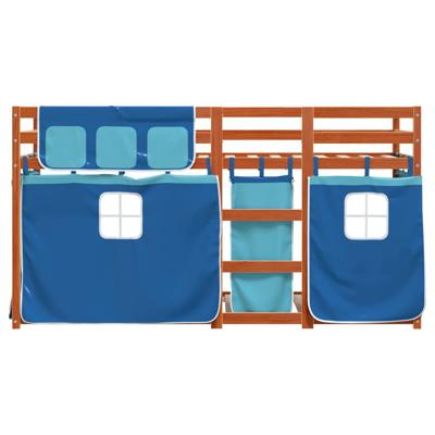 Stapelbed met gordijnen 75x190 cm massief grenenhout blauw