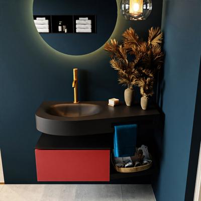 MONDIAZ RIVA 100cm badmeubel onderkast / planchet kleur Fire met 1 lade. Wastafel DULCET links 1 kraangat kleur Urban.