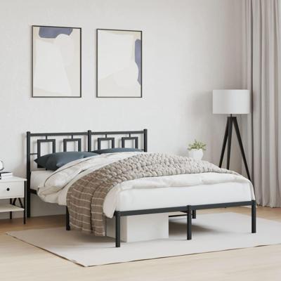 Bedframe met hoofdbord metaal zwart 140x200 cm