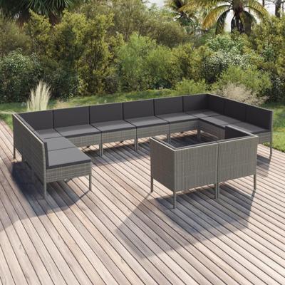 12-delige Loungeset met kussens poly rattan grijs
