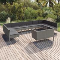 12-delige Loungeset met kussens poly rattan grijs - thumbnail