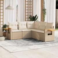 5-delige Loungeset met kussens poly rattan beige - thumbnail