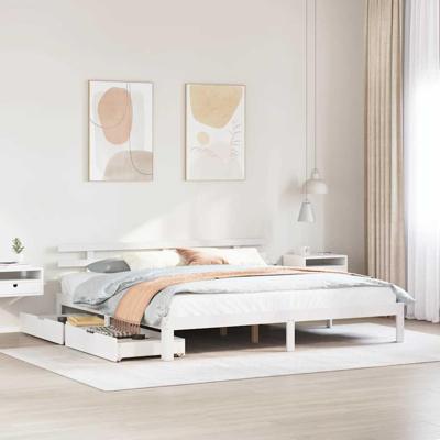 Bedframe met lades massief grenenhout wit 180x200 cm