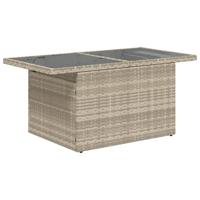 Tuintafel met glazen blad 100x55x73 cm poly rattan lichtgrijs - thumbnail