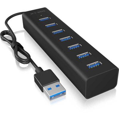 ICY BOX IB-HUB1700-U3 USB 3.0 zu 7-Port USB 3.0 Type-A Hub, Alu-Gehäuse, Netzteil 5V/3A USB 3.2 Gen 1-hub 7 poorten Zwart