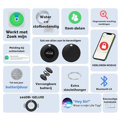 Lifemate Life Tag - Apple "Find My / Zoek Mijn" - 2 Pack - AirTag Alternatief