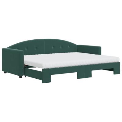 Slaapbank onderschuifbed matrassen 90x200cm fluweel donkergroen