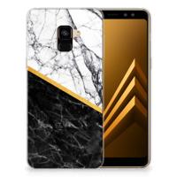 Samsung Galaxy A8 Plus (2018) TPU Siliconen Hoesje Marmer Wit Zwart - Origineel Cadeau Man - thumbnail