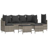 5-delige Loungeset met kussens poly rattan grijs - thumbnail