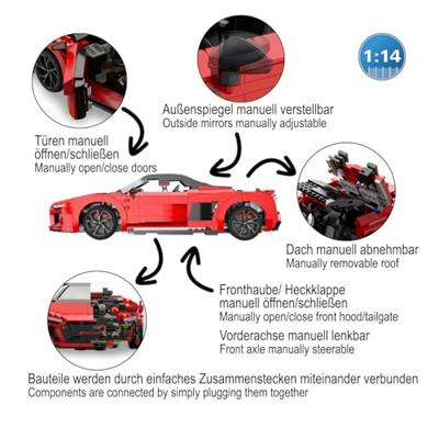 Audi R8 Spyder 1:14 bouwstenen/bouwset - Rood - thumbnail