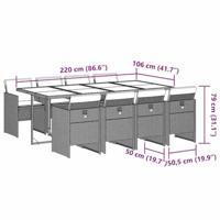 9-delige Tuinset met kussens poly rattan lichtgrijs - thumbnail