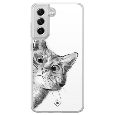Samsung Galaxy S21 FE hybride hoesje - Kat kiekeboe Samsung Galaxy S21 FE hybride hoesje - Kat kiekeboe