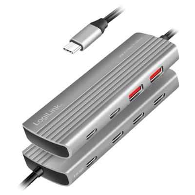 LogiLink UA0414 UA0414 USB-hub 7 poorten USB-A, USB-C (met Power Delivery) USB 3.2 Gen2 10 GBit/s Met aluminium behuizing, Met snellaadpoort Space grijs