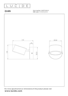 Lucide GIAN - Wandlamp - LED Dimb. - 1x9W 2700K - Taupe Lucide GIAN - Wandlamp - LED Dimb. - 1x9W 2700K - Taupe