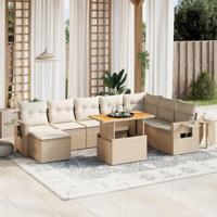 9-delige Loungeset met kussens poly rattan beige - thumbnail