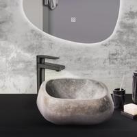 Waskom BWS Stone Rond 30-35x15x1,5 cm Gepolijst Riviersteen Grijs - thumbnail