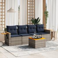 5-delige Loungeset met kussens poly rattan grijs - thumbnail