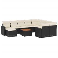 11-delige Loungeset met kussens poly rattan zwart - thumbnail