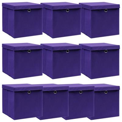 Opbergboxen met deksel 10 st 32x32x32 cm stof paars