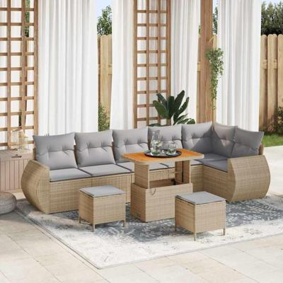 Tuinbankenset 9 pcs Beige poly rattan