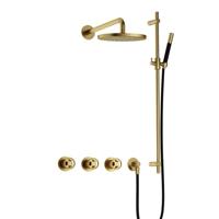 Hotbath Cobber IBSW70 Regendoucheset inbouw - 38.5cm wandarm - 20cm ronde hoofddouche - staafhanddouche - glijstang - Geborsteld messing PVD IBSW70BBP7 - thumbnail